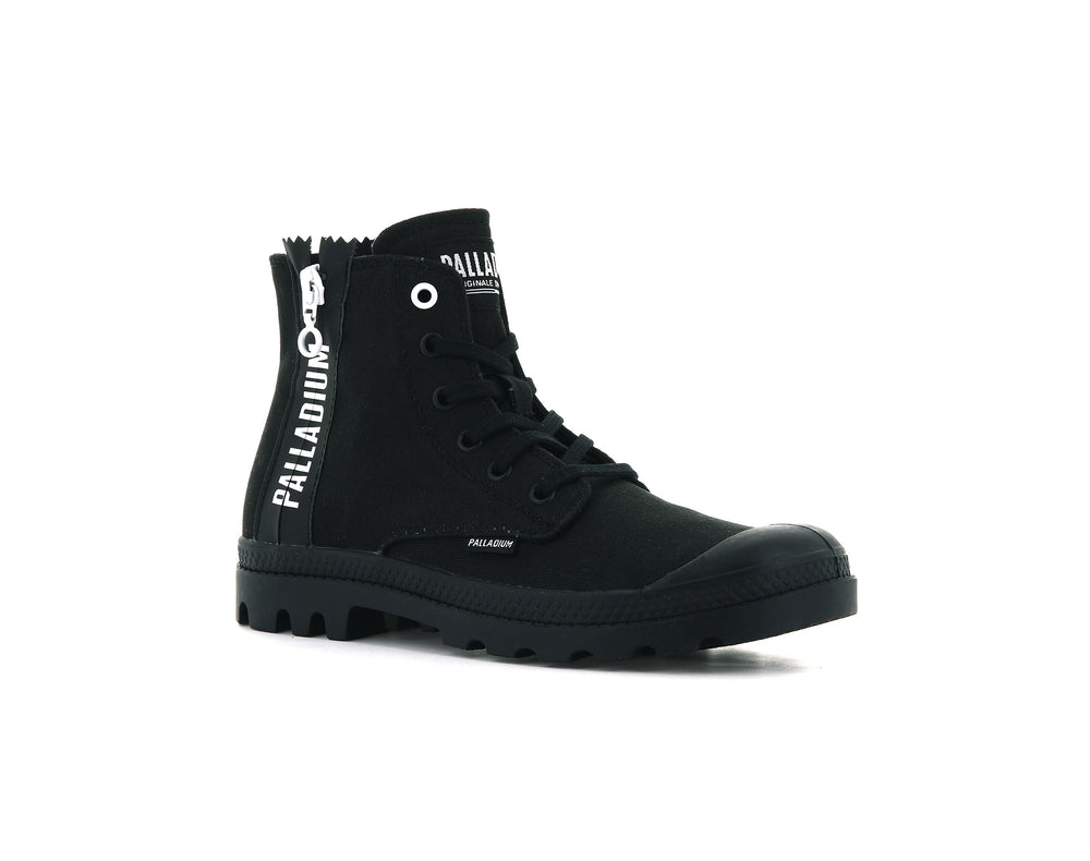 Botas Palladium PAMPA 2 BACK ZIP CANVAS Mujer Negras | Costa Rica-28657